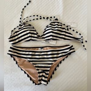 NWT J Crew striped bikini. Size Small top & bottom. Navy. Top is lightly padded